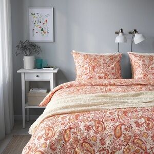 Paisley Patterned Bedding Set - Orange and Cream